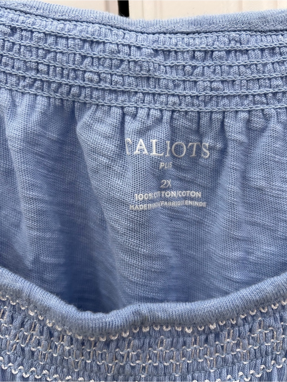 Talbots Light Blue Short Sleeve Smocked Neck Tee - Picture 2 of 2